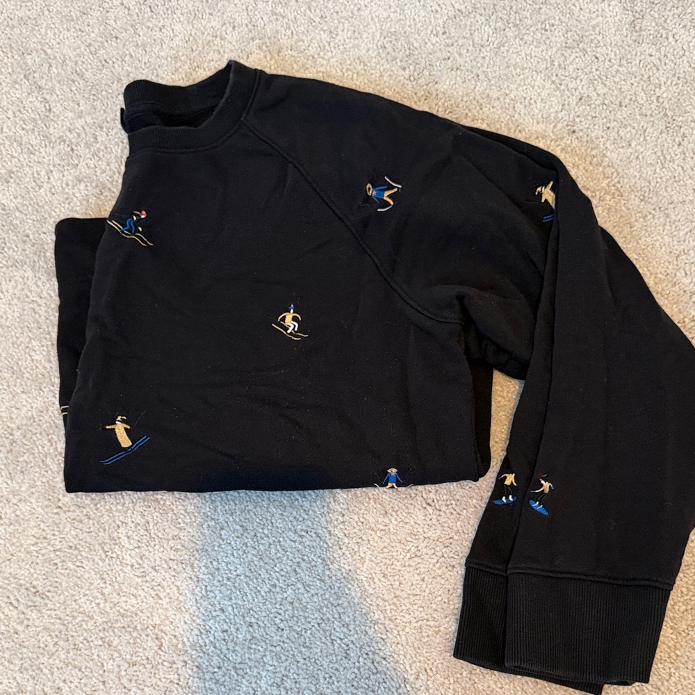 LOFT Black Sweatshirt with Colorful Ski Embroidery